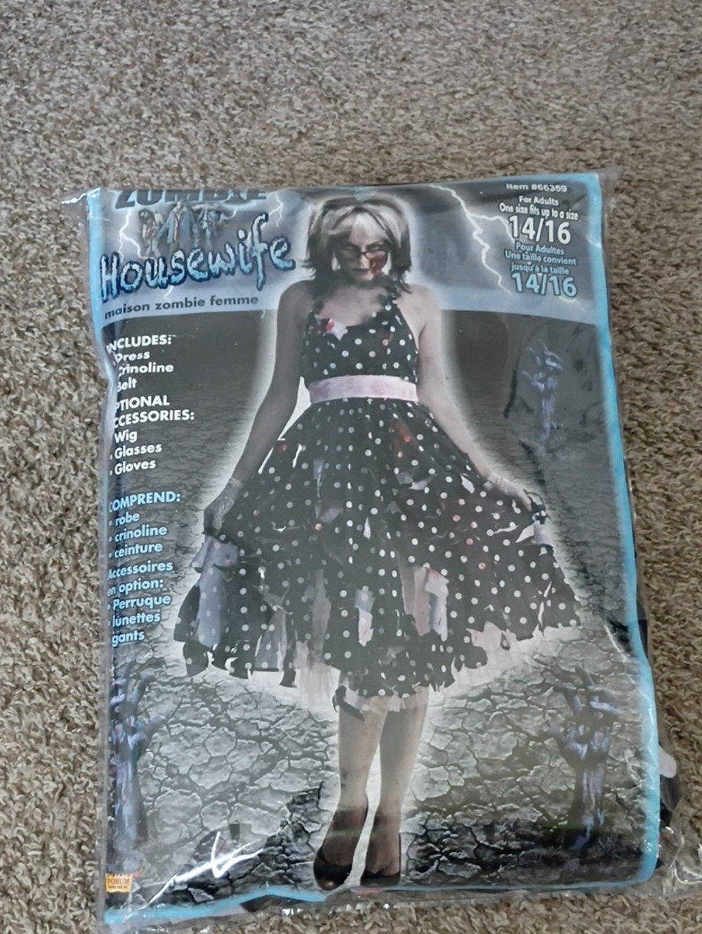 1950s Zombie Housewife Halloween Costume - Polka Dot Dress Set - Size 14/16